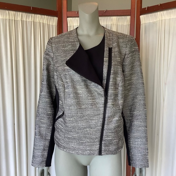 Lane Bryant Blazer Jacket Metallic Silver Black Asymmetric With Zipper Size 18 - Picture 3 of 8
